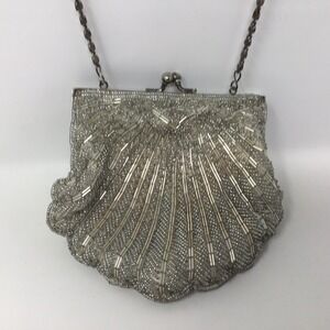 Vintage Andre Cellini Hand Beaded Clam Shell Purse See Pictures For Flaws